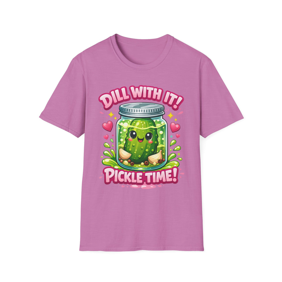 T-Shirt — Cute Kawaii Pickle Jar Design "Dill With It! Pickle Time!" | Funny Foodie Tee