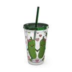 Full Wrap - Cute Pickle Love 16oz Tumbler with Straw — Floral Heart Kawaii Drink Cup