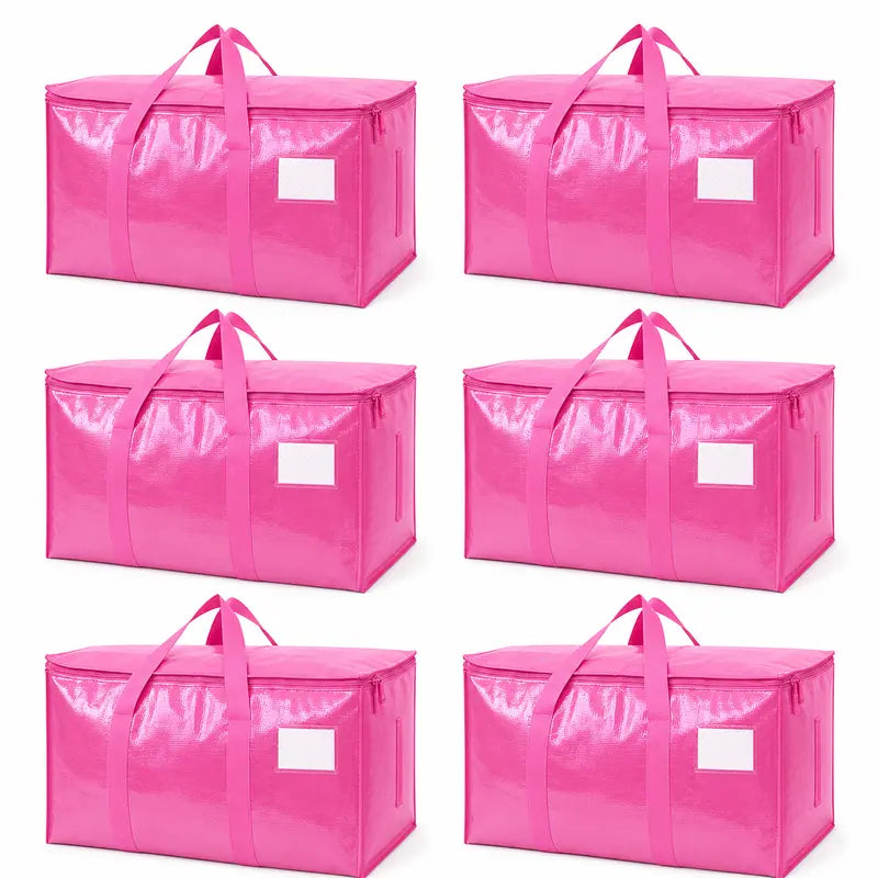 6-Pack 25-Gal Extra Large Zippered Clothes Storage Bags, Heavy-Duty Coated PE Foldable Waterproof Organizer with Fygrip Comfortable Grip, Reinforced Handles, Tag Pockets, 29"L X14"W X13"H, 65 Lbs Capacity for Moving, Storage Organization