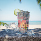 Sunsplash 16oz Tumbler with Straw — 'Take Me Where Summer Never Ends' Beach Design
