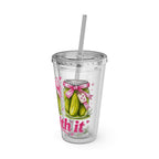 Larger Wrap - Dill With It Tumbler - 16oz Clear Plastic Cup with Straw (Cute Pickle Design)