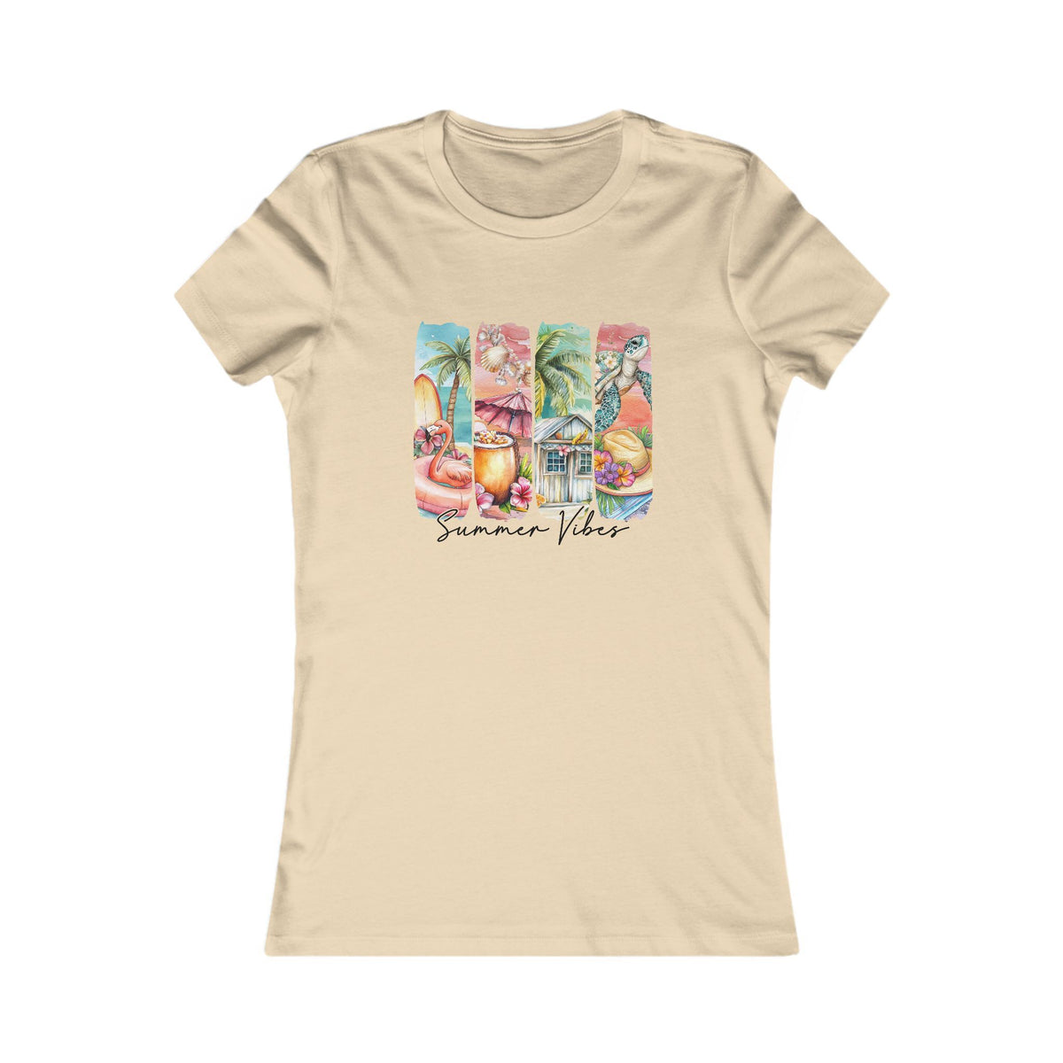 Summer Vibes Women’s Tee – Tropical Beach Graphic