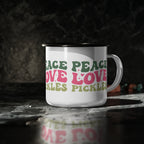 Enamel Camp Cup — 'Peace Love Pickles' Retro Camping Mug