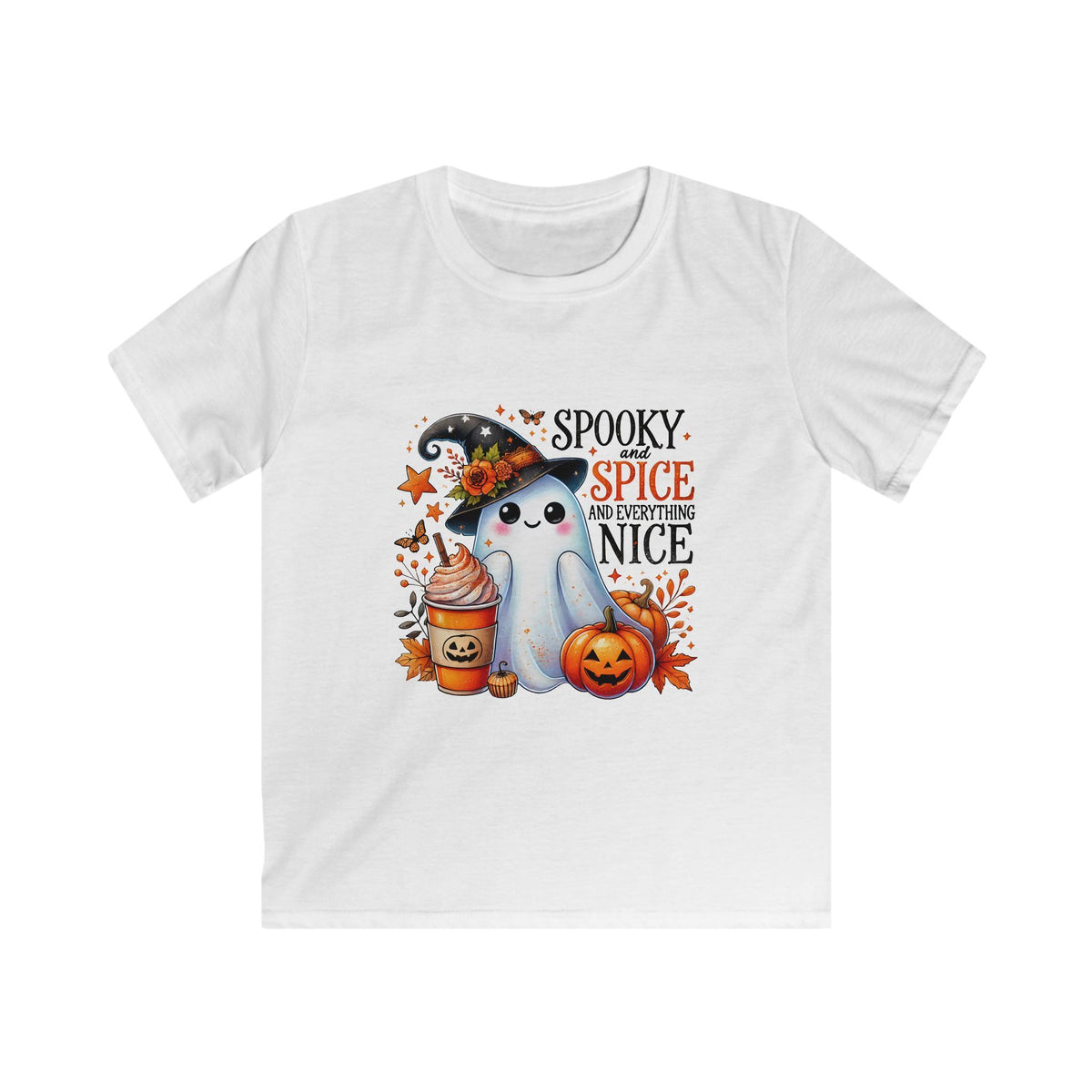 Kids Halloween Tee — "Spooky, Spice & Everything Nice" Ghost Pumpkin Shirt