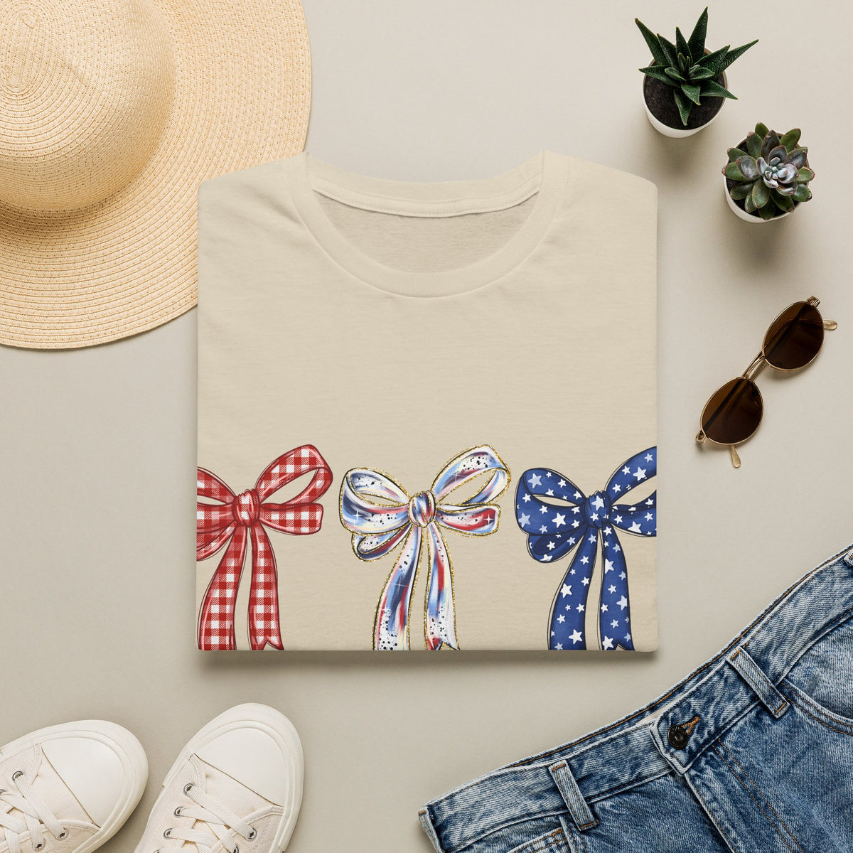 Patriotic Red White & Blue Bow T-Shirt