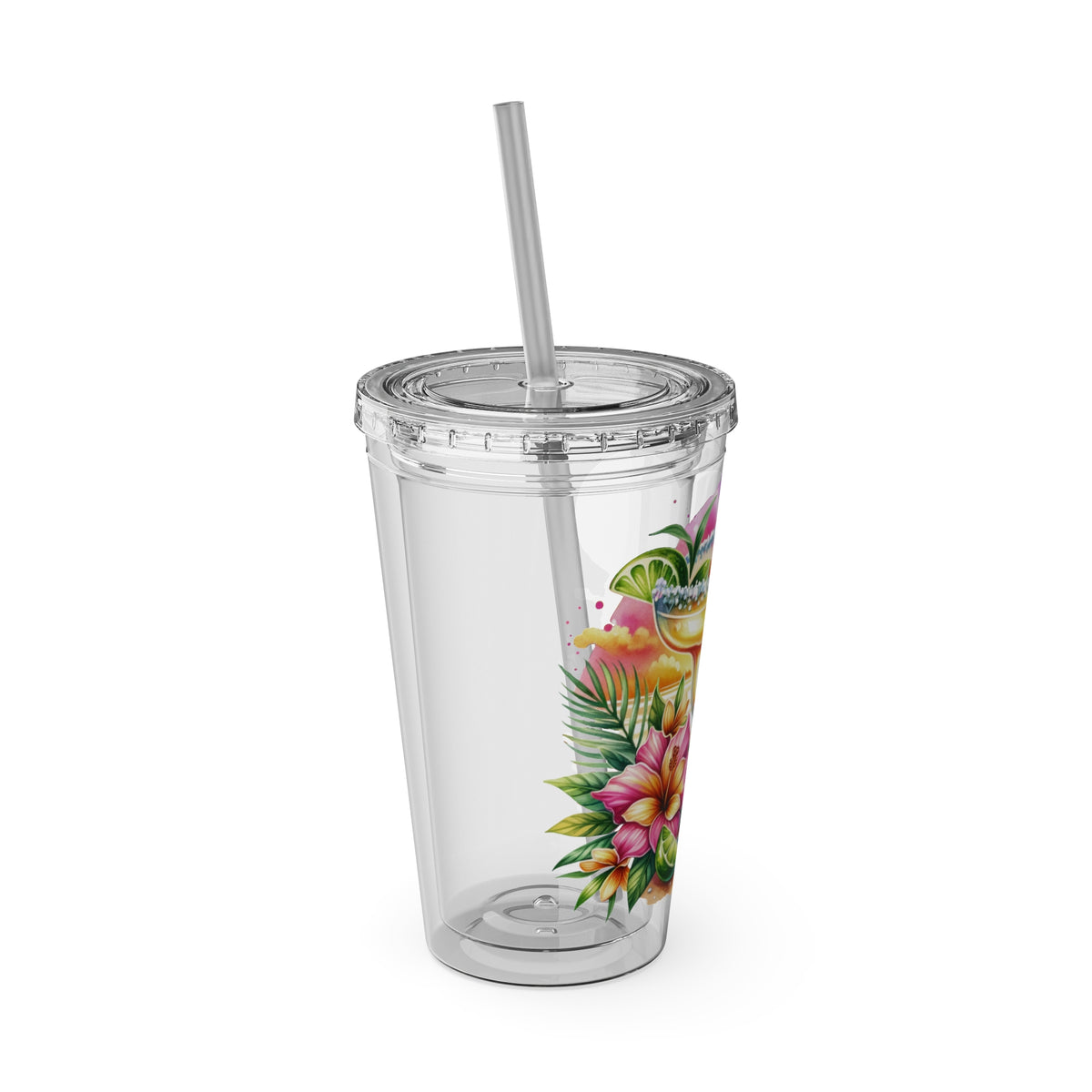 16oz Sunsplash Tumbler with Straw — Margarita Vibes Tropical Drink Design