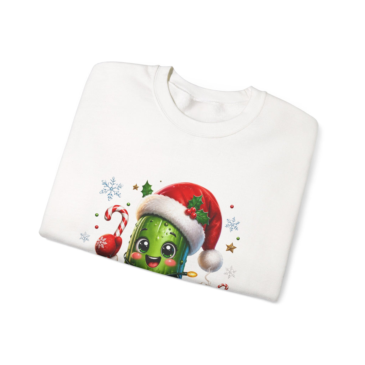 Christmas Pickle Sweatshirt – Cute Santa Hat Pickle with Candy Cane & Hot Cocoa