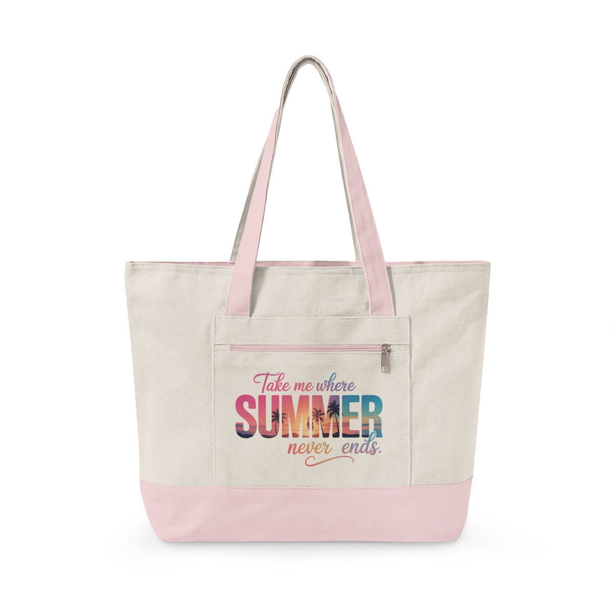 Canvas Tote Bag — "Take Me Where Summer Never Ends" Colorful Beach Tote