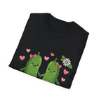 Cute Pickle Couple T-Shirt — Kawaii Matching Pickles with Hearts & Flowers