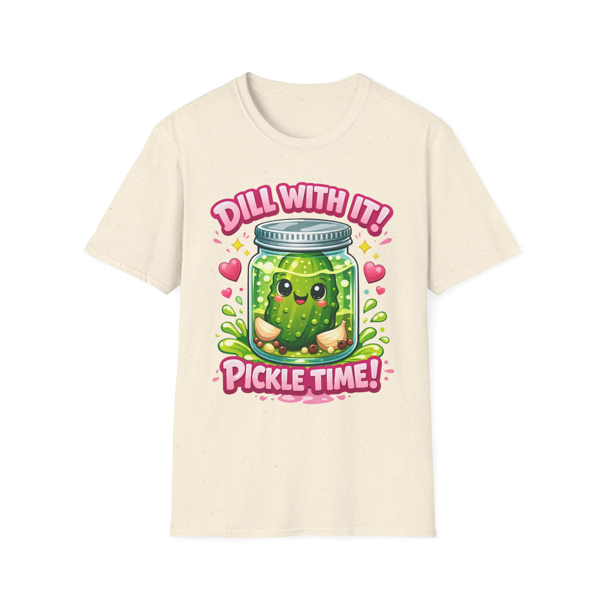 T-Shirt — Cute Kawaii Pickle Jar Design "Dill With It! Pickle Time!" | Funny Foodie Tee