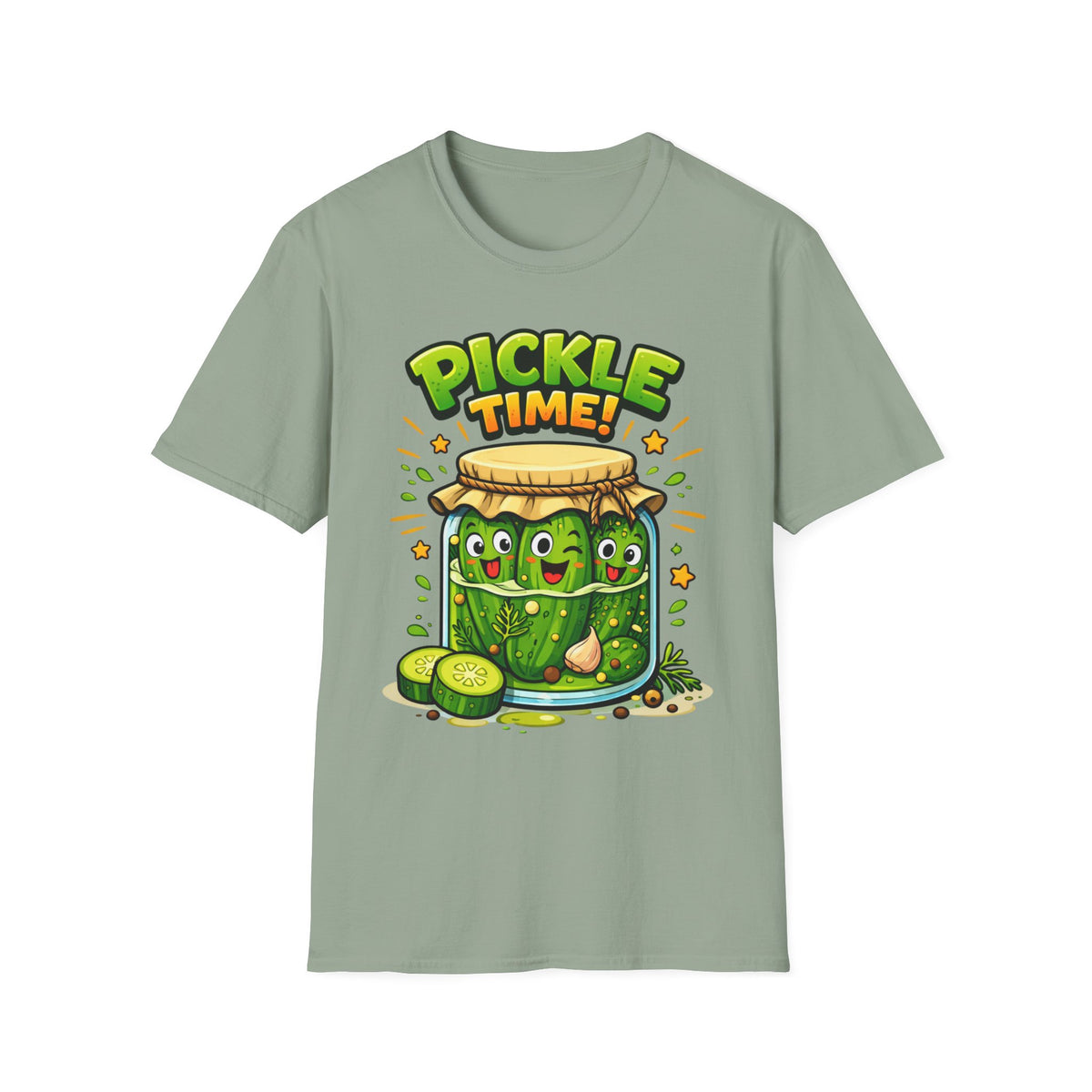 Adult Unisex Pickle Time T-Shirt — Cute Cartoon Pickle Jar Tee