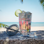 Sunsplash 16oz Tumbler with Straw — 'Take Me Where Summer Never Ends' Beach Design