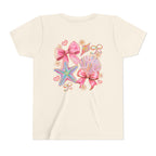 Kids Tee — Pink Seashell & Starfish Bow Graphic Shirt - Front and Back