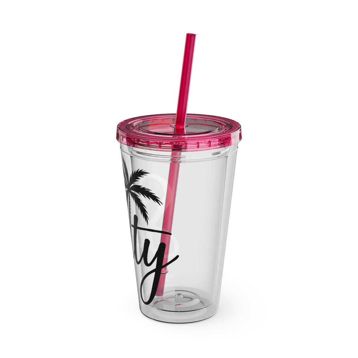Salty Palm 16oz Tumbler with Straw — Clear Beach Insulated Cup