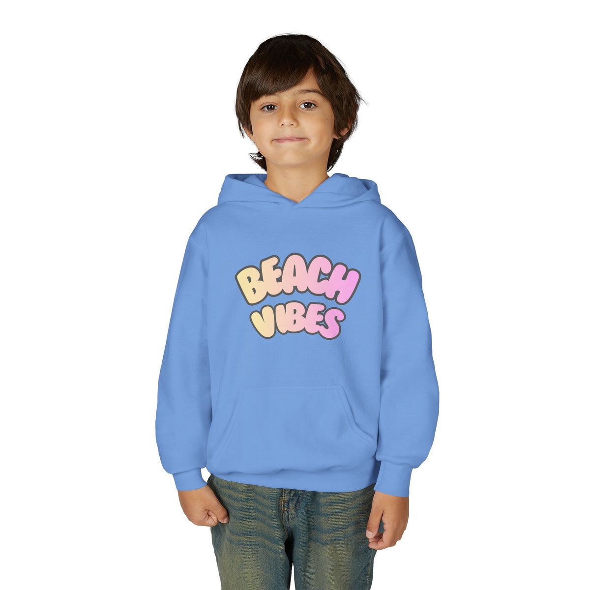 Youth Hoodie — "Beach Vibes" Pastel Retro Graphic