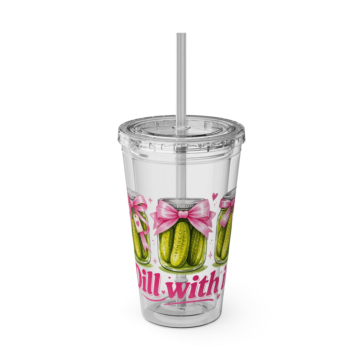 Dill With It 16oz Tumbler with Straw - Cute Pickle Gift