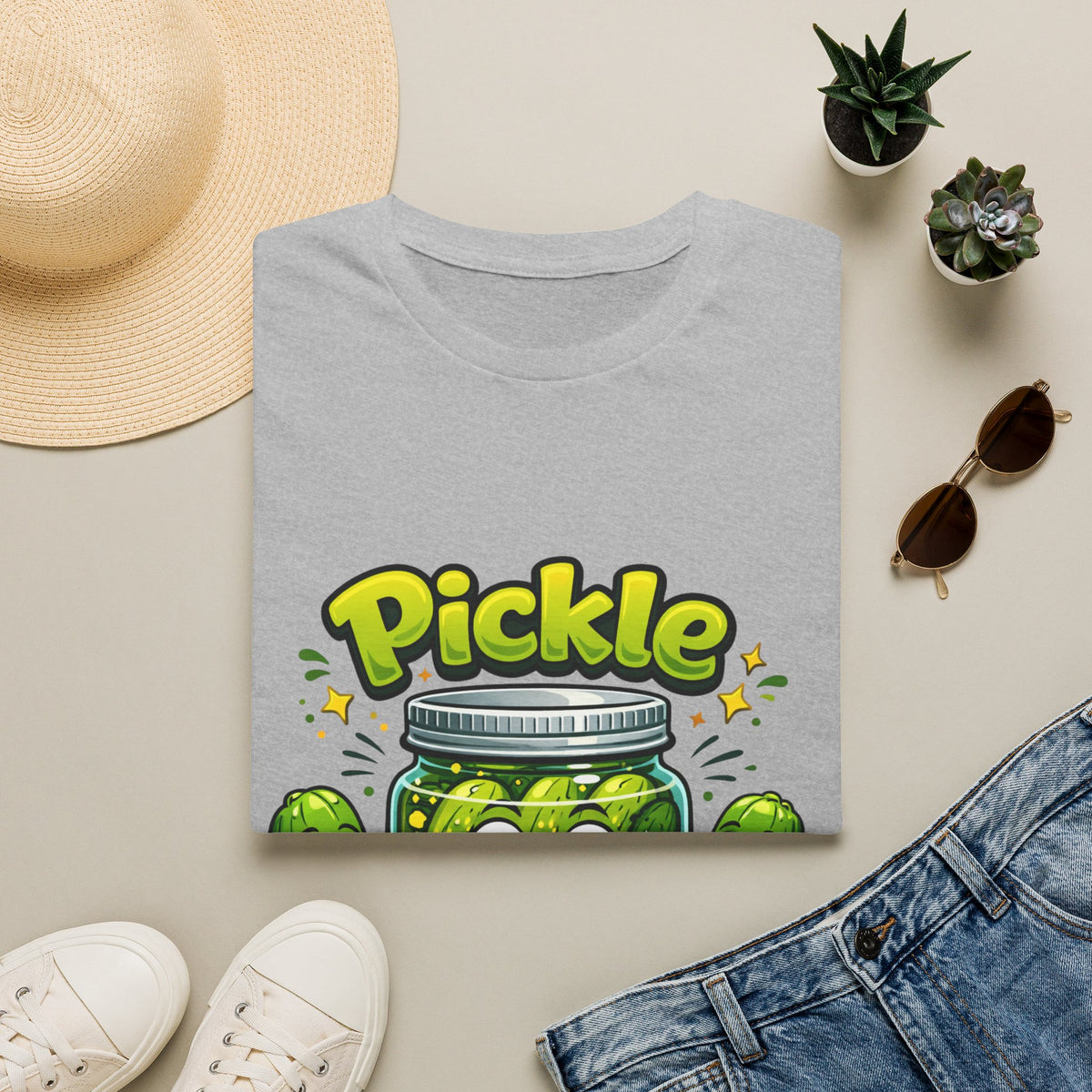 MD - Pickle Time T-Shirt — Cute Cartoon Pickle Jar Graphic Tee