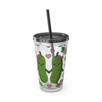 Full Wrap - Cute Pickle Love 16oz Tumbler with Straw — Floral Heart Kawaii Drink Cup