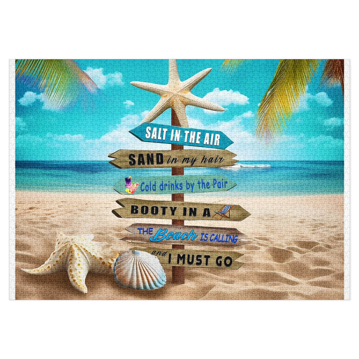 Beach Signpost Jigsaw Puzzle with Tin — 'Salt in the Air, Sand in My Hair' Seaside Puzzle Gift