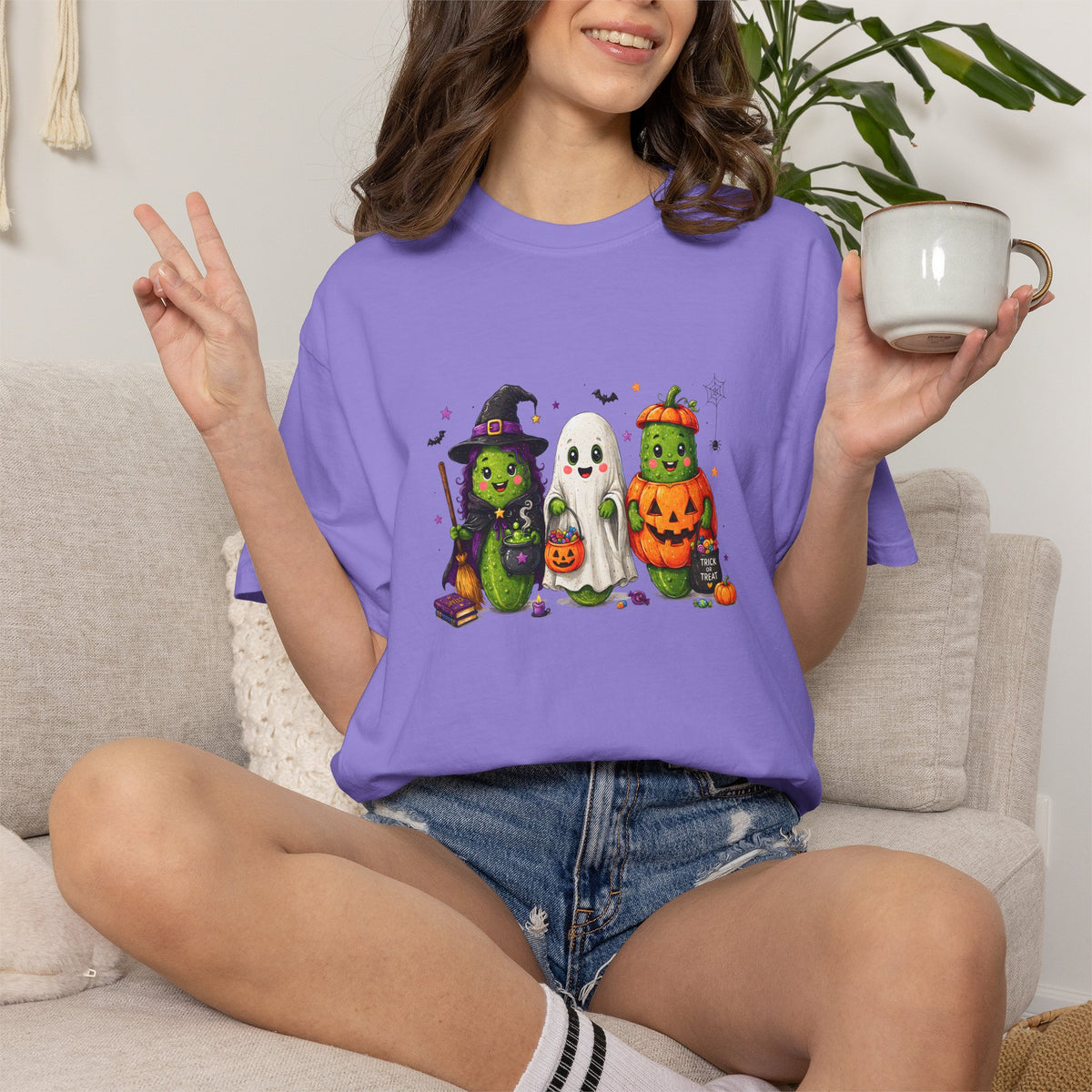Halloween Trio T-Shirt — Cute Witch, Ghost & Pumpkin Costume Tee