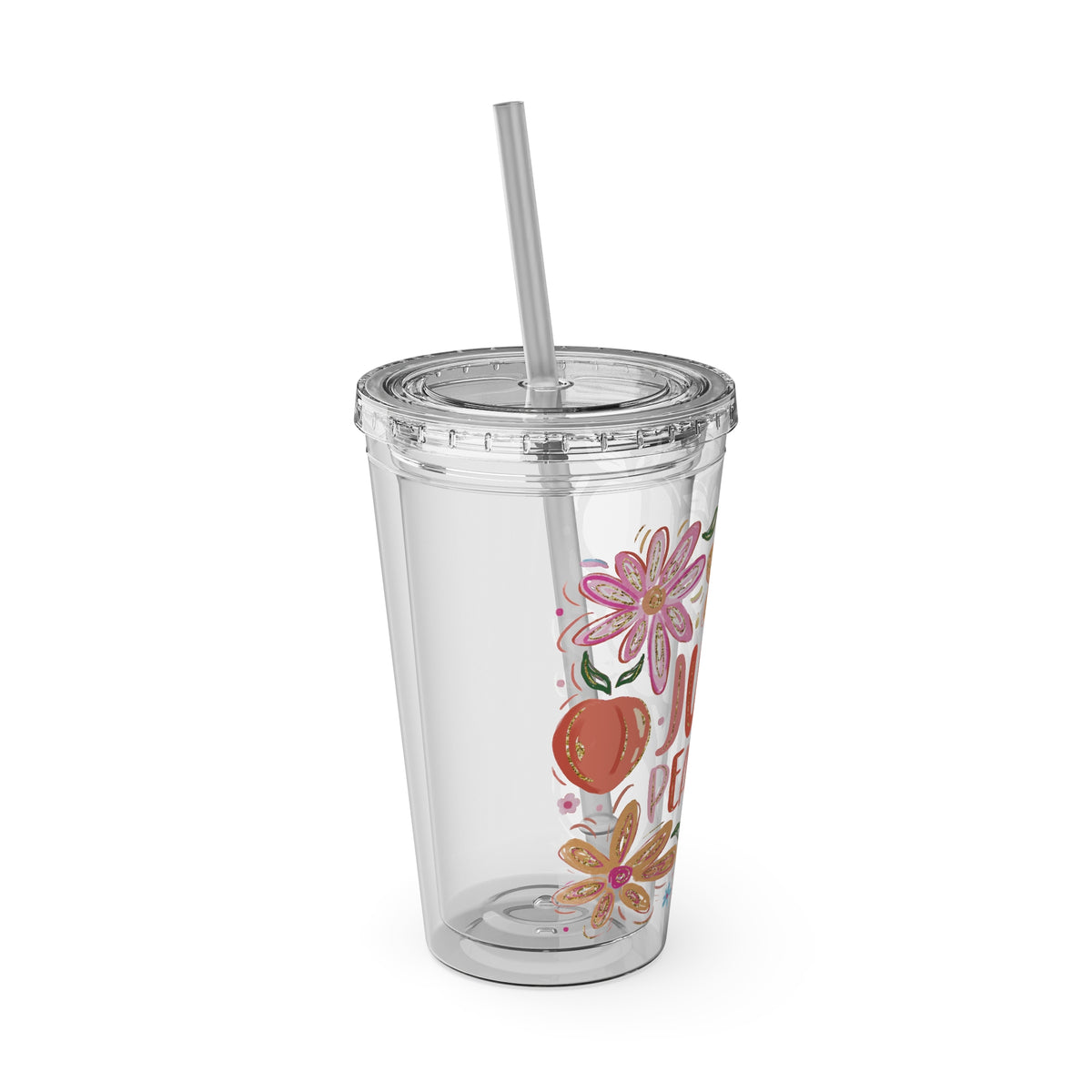 Just Peachy Floral Tumbler — 16oz Insulated Cup with Straw