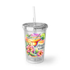 Tumbler — Tropical Margarita Acrylic Cup with Floral Watercolor Design