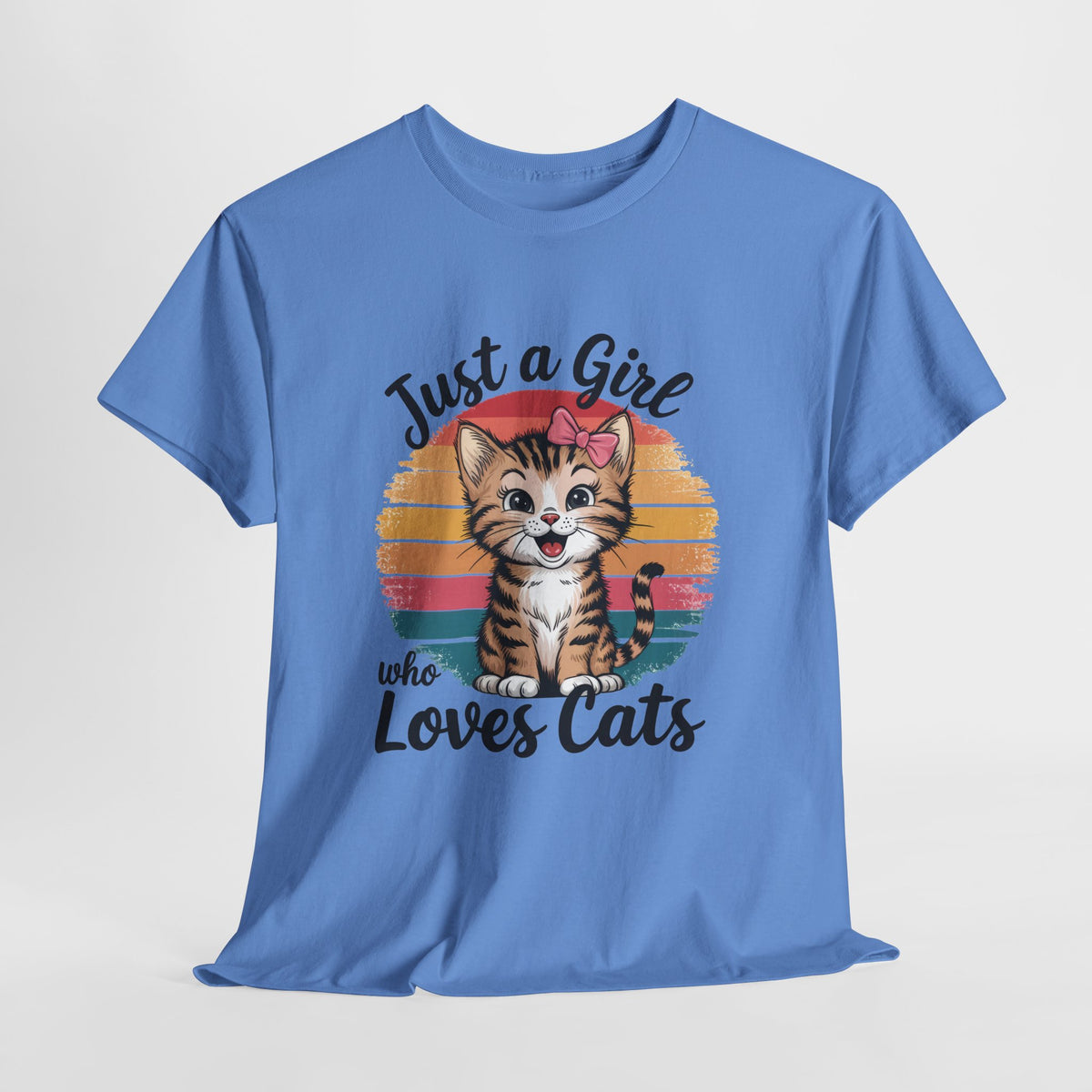 Just a Girl Who Loves Cats T-Shirt — Cute Kitten Retro Sunset Tee for Cat Lovers