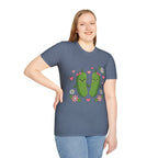 Cute Pickle Couple T-Shirt — Kawaii Matching Pickles with Hearts & Flowers