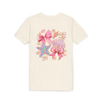 Kids Tee — Pink Seashell & Starfish Bow Graphic Shirt - Front and Back