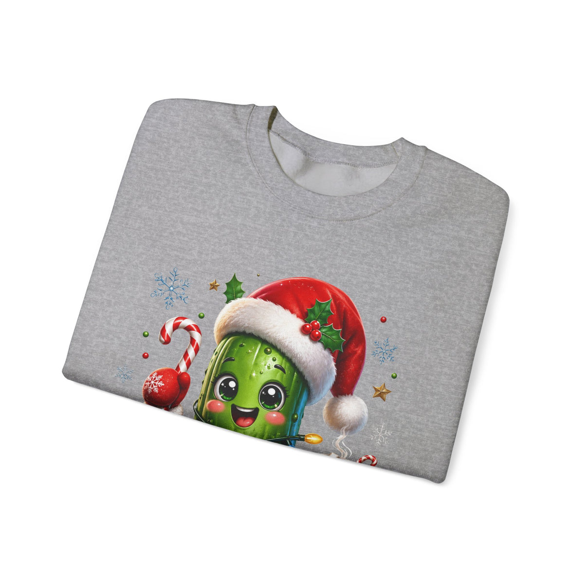 MD - Christmas Pickle Sweatshirt – Cute Holiday Pickle in Santa Hat with Candy Cane & Hot Cocoa