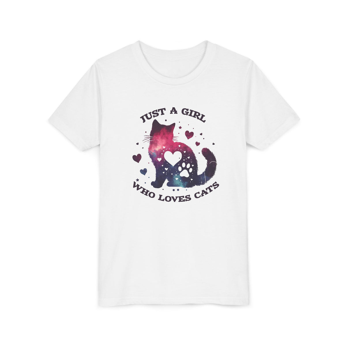 Kids Tee — "Just a Girl Who Loves Cats" Galaxy Cat Kids T‑Shirt