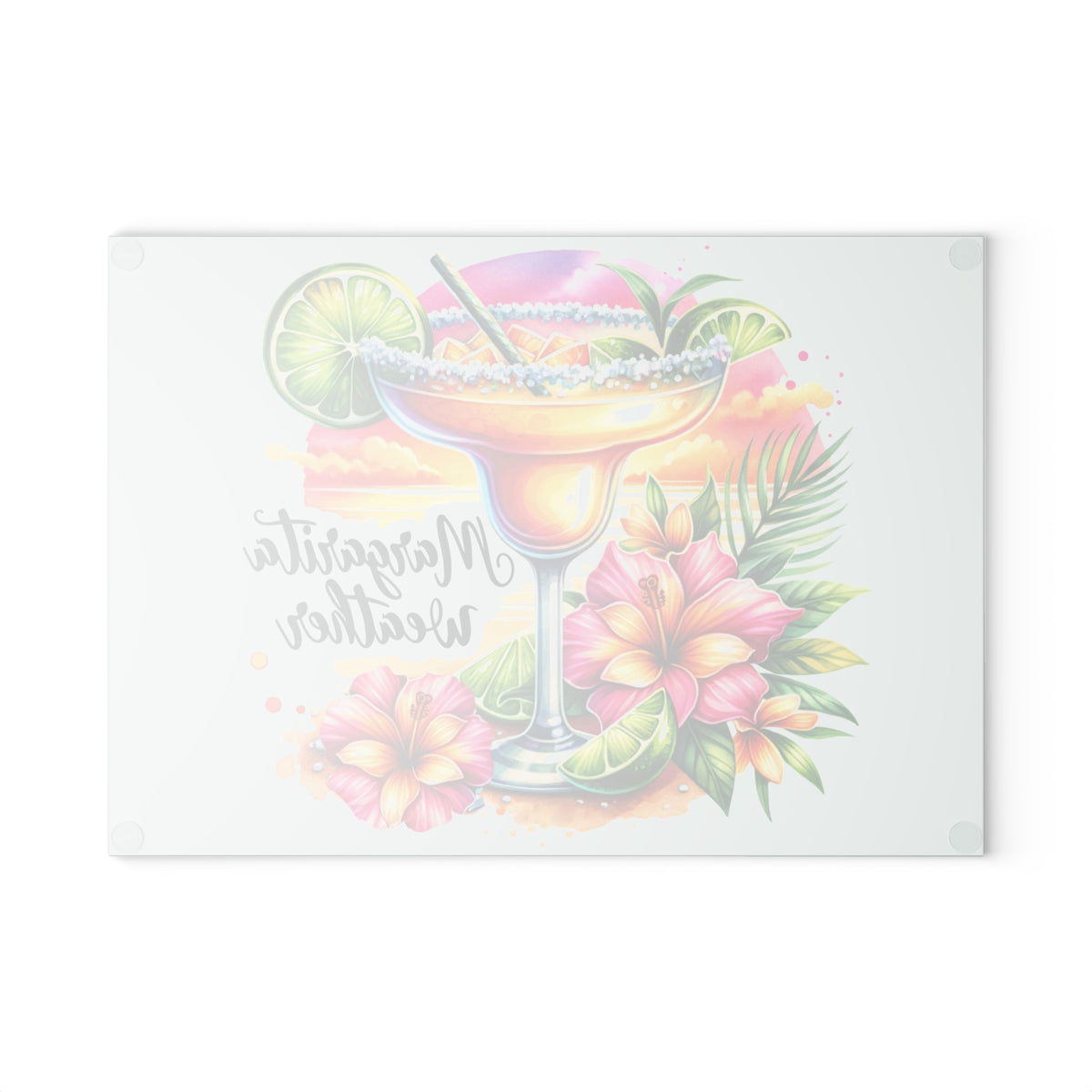 Glass Cutting Board — Margarita Weather Tropical Cocktail Design