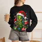 MD - Christmas Pickle Sweatshirt – Cute Holiday Pickle in Santa Hat with Candy Cane & Hot Cocoa