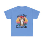 Just a Girl Who Loves Cats T-Shirt — Cute Kitten Retro Sunset Tee for Cat Lovers