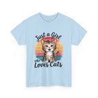 Just a Girl Who Loves Cats T-Shirt — Cute Kitten Retro Sunset Tee for Cat Lovers