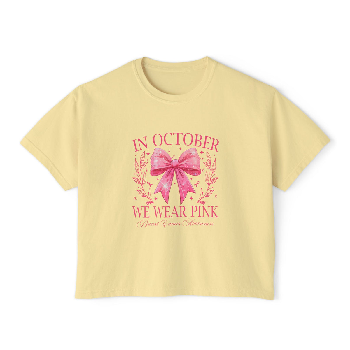 Breast Cancer Awareness Boxy Tee — "In October We Wear Pink" Pink Ribbon Shirt