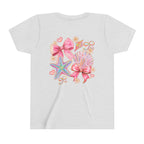 Kids Tee — Pink Seashell & Starfish Bow Graphic Shirt - Front and Back