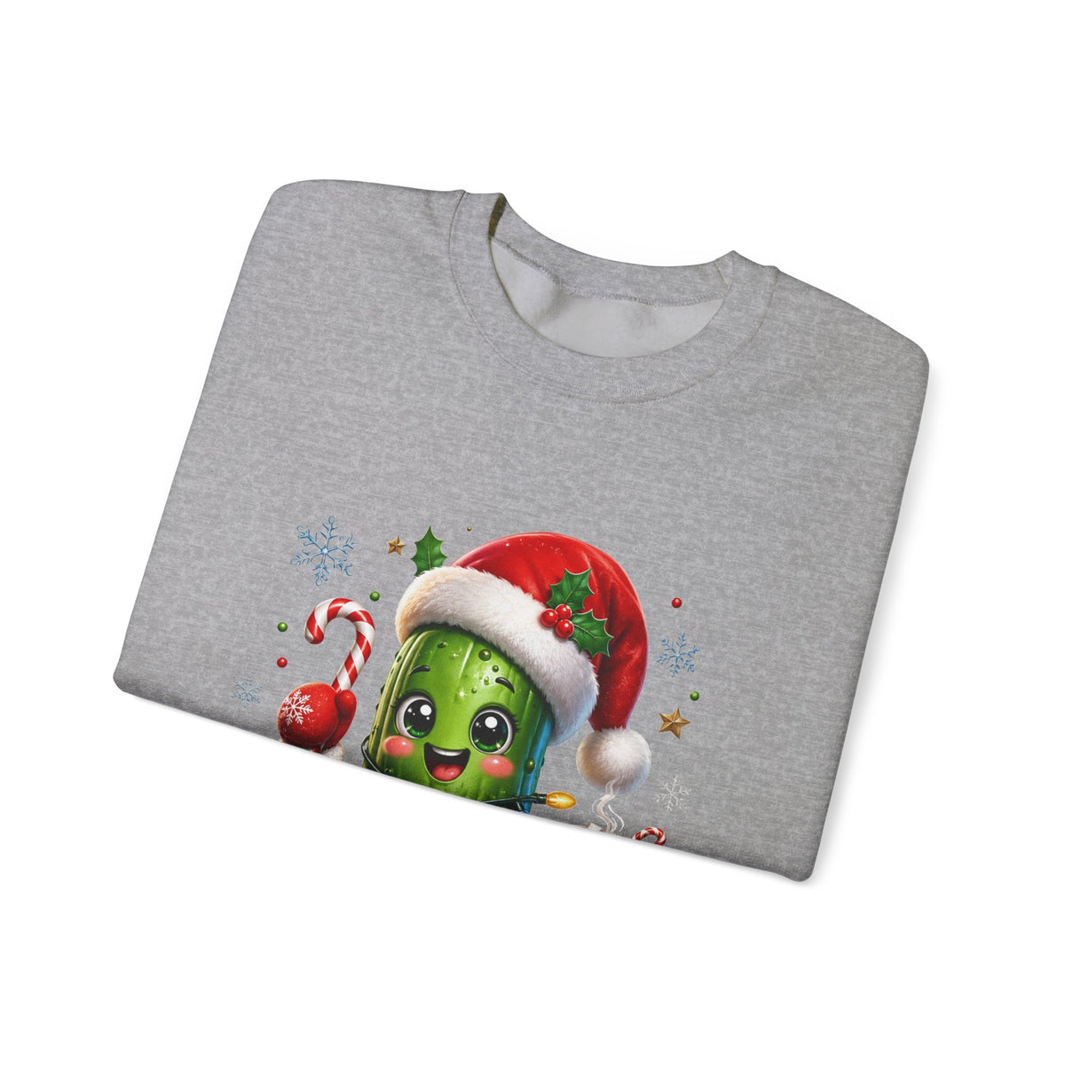 Christmas Pickle Sweatshirt – Cute Santa Hat Pickle with Candy Cane & Hot Cocoa