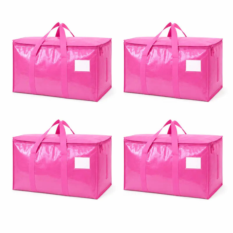 6-Pack 25-Gal Extra Large Zippered Clothes Storage Bags, Heavy-Duty Coated PE Foldable Waterproof Organizer with Fygrip Comfortable Grip, Reinforced Handles, Tag Pockets, 29"L X14"W X13"H, 65 Lbs Capacity for Moving, Storage Organization