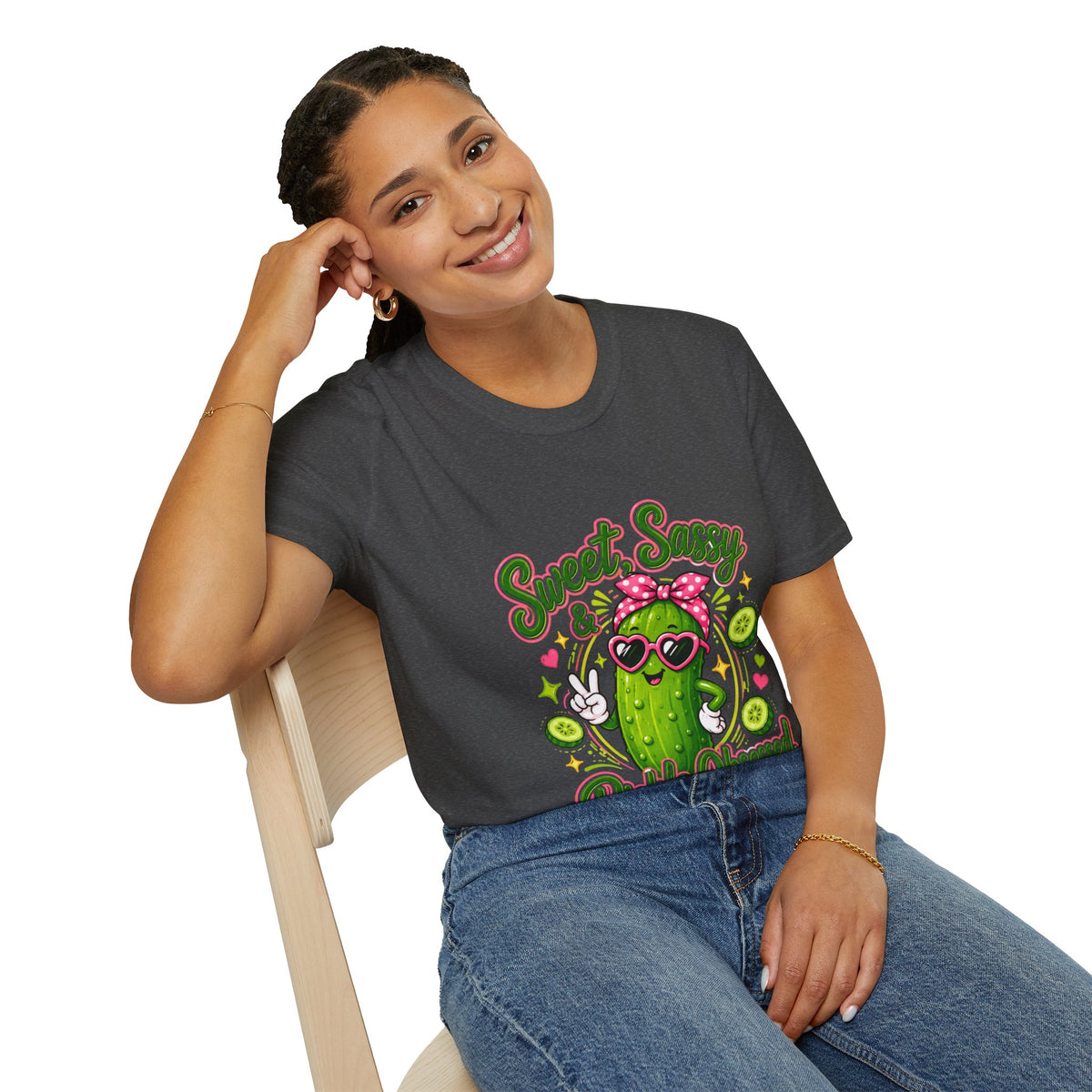 Sweet Sassy Pickle T-Shirt — "Sweet, Sassy & Pickle Obsessed" Cute Cactus/Pickle Graphic Tee