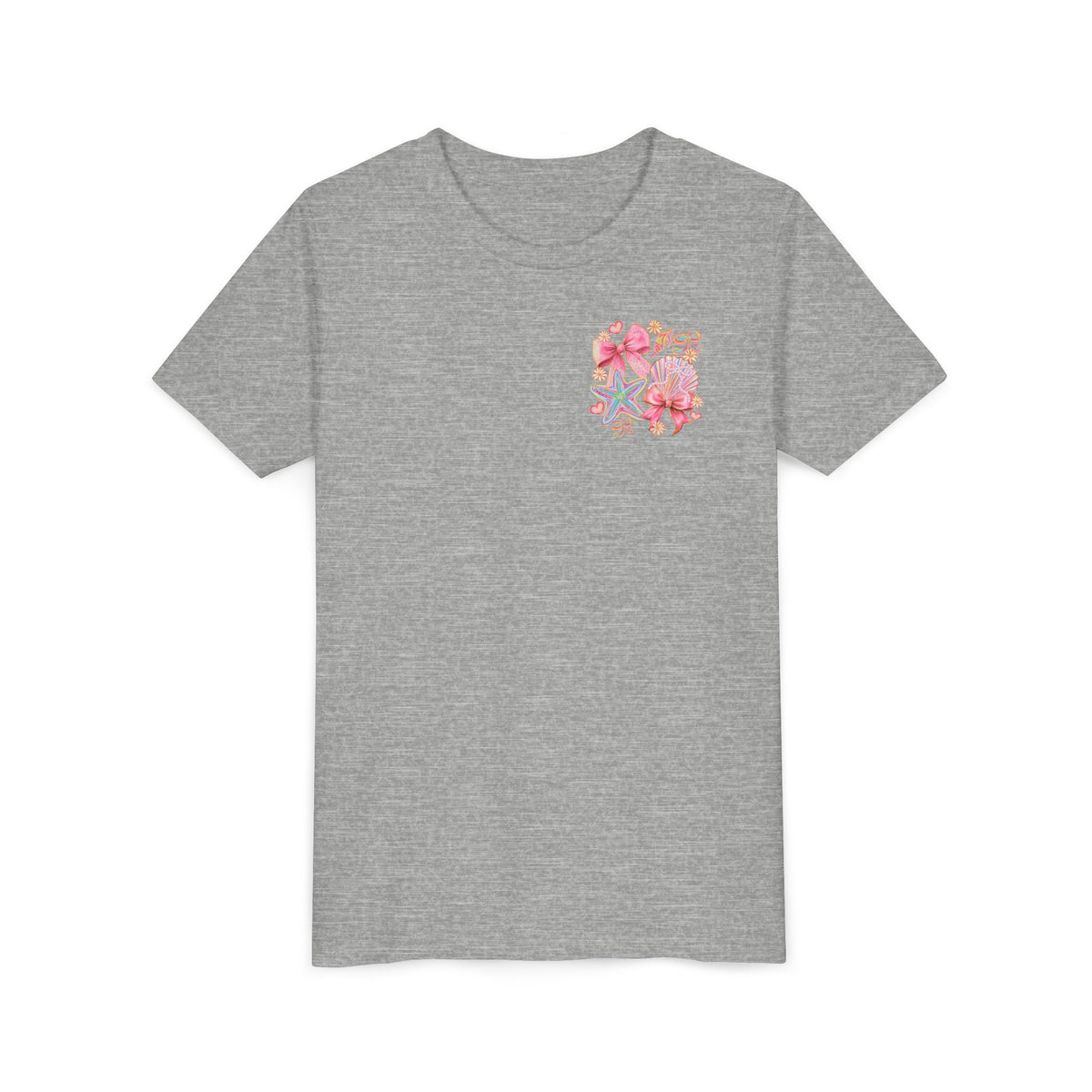 Kids Tee — Pink Seashell & Starfish Bow Graphic Shirt - Front and Back