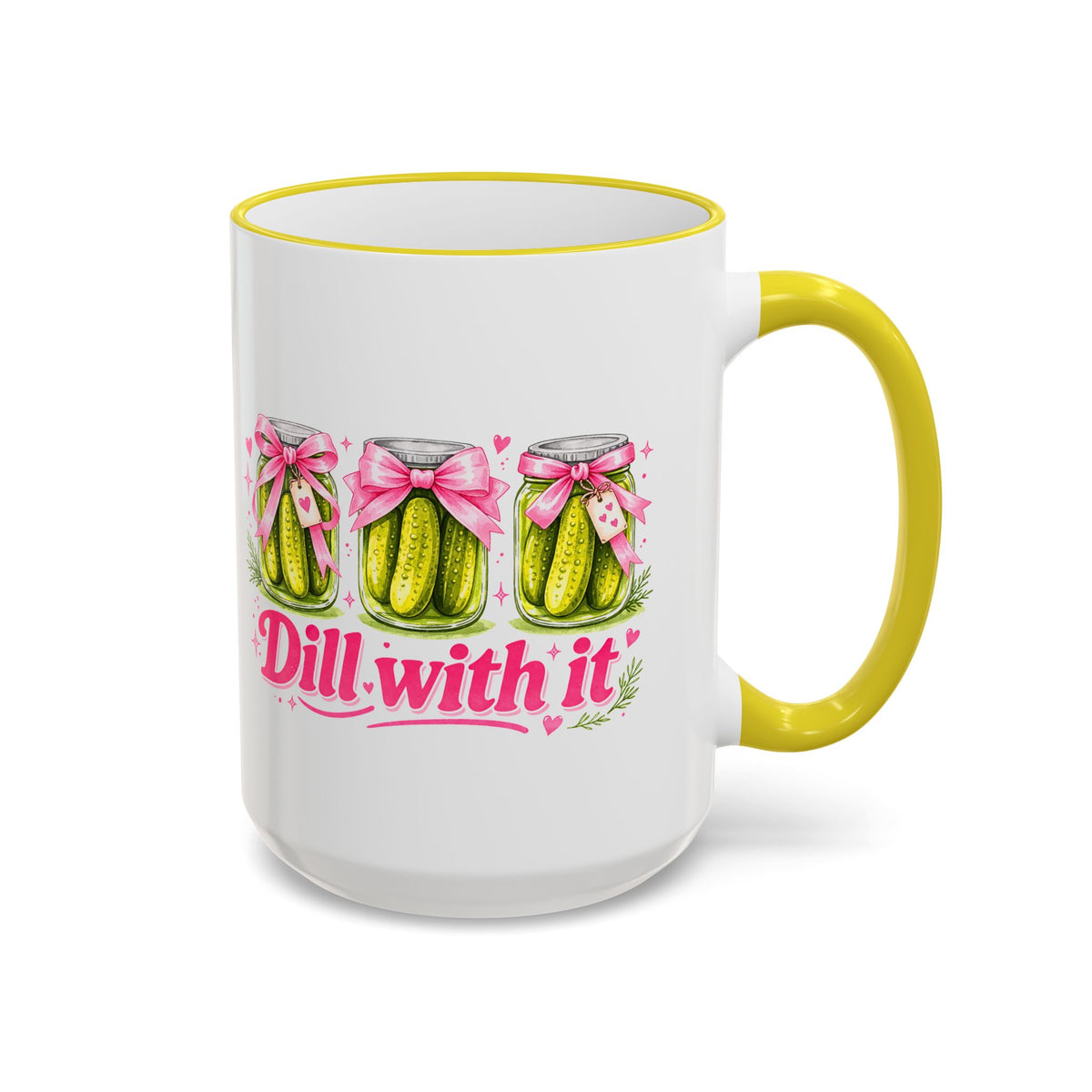 Dill With It Mug — Cute Pickle Jar Coffee Cup (Accent Rim & Handle)