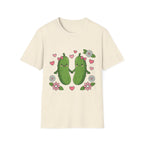 Cute Pickle Couple T-Shirt — Kawaii Matching Pickles with Hearts & Flowers