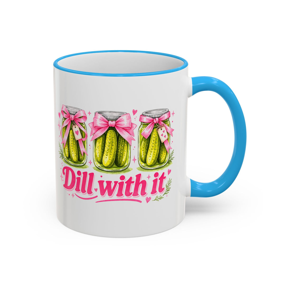 Dill With It Mug — Cute Pickle Jar Coffee Cup (Accent Rim & Handle)