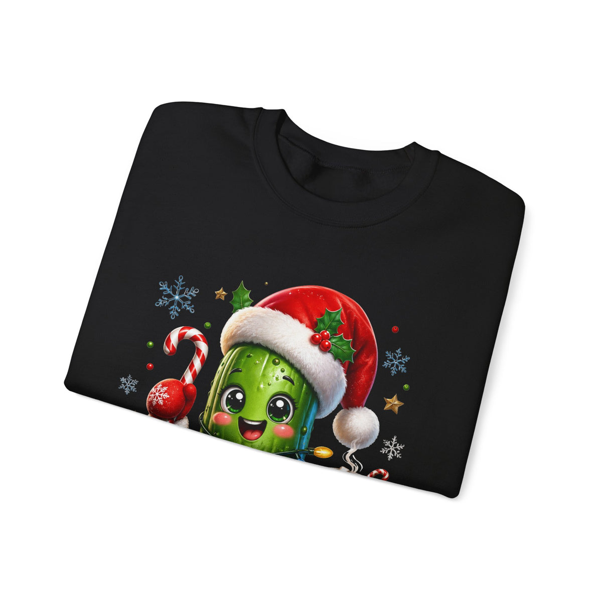 MD - Christmas Pickle Sweatshirt – Cute Holiday Pickle in Santa Hat with Candy Cane & Hot Cocoa