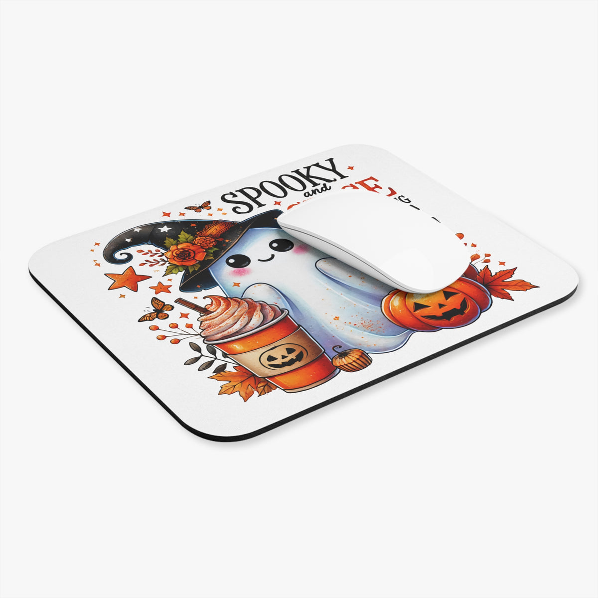 Spooky and Spice Mouse Pad — Cute Halloween Ghost Pumpkin Design