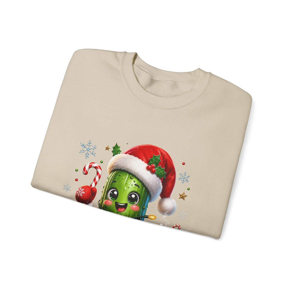 Christmas Pickle Sweatshirt – Cute Santa Hat Pickle with Candy Cane & Hot Cocoa