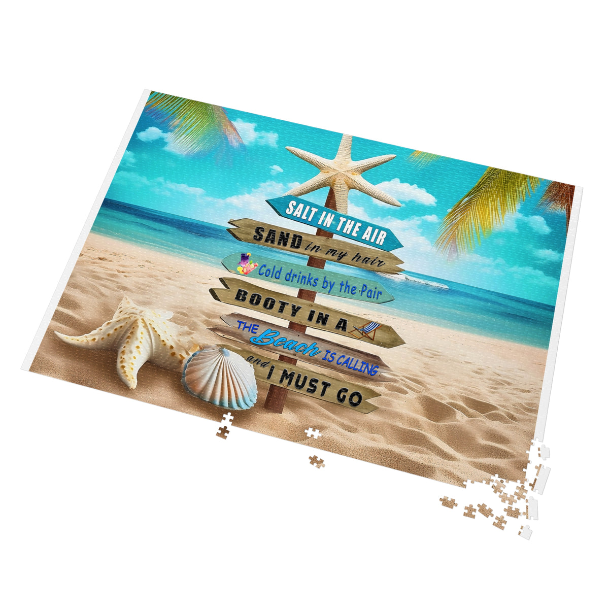 Beach Signpost Jigsaw Puzzle with Tin — 'Salt in the Air, Sand in My Hair' Seaside Puzzle Gift