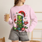 MD - Christmas Pickle Sweatshirt – Cute Holiday Pickle in Santa Hat with Candy Cane & Hot Cocoa
