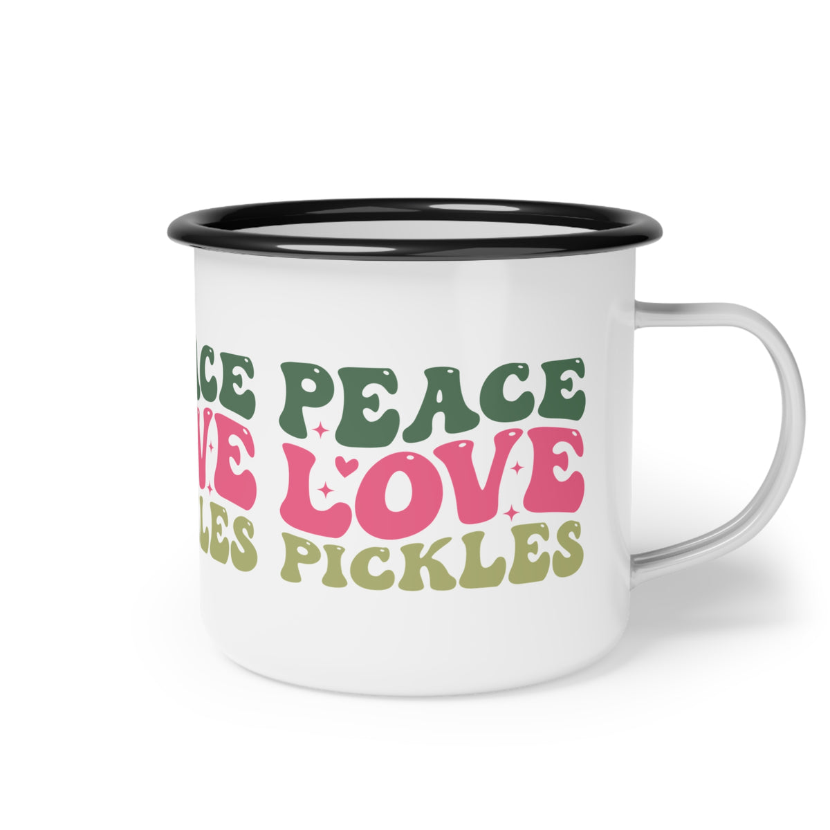 Enamel Camp Cup — 'Peace Love Pickles' Retro Camping Mug